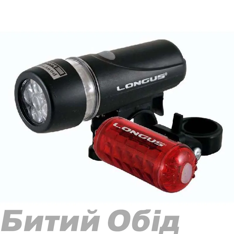 КОМПЛЕКТ: Світло FIVE 5+5LED переднє Longus 5LED/4 ф-ції + заднє  5LED/4 ф-ції, чорний