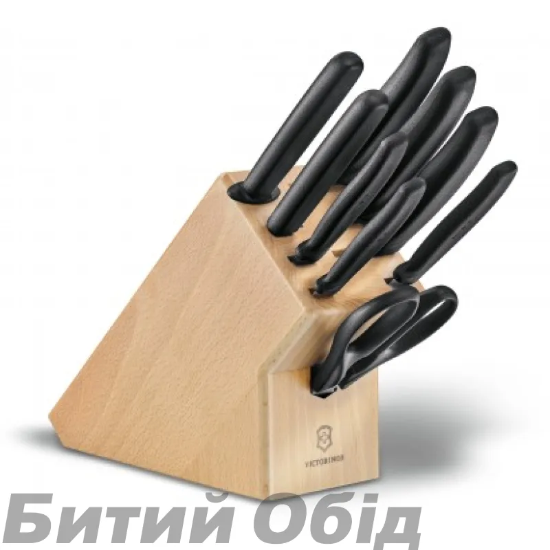 Набір кухонний Victorinox SwissClassic Cutlery Block 9шт. ручкою з підст. (6 ножів, точило, вилка, ножни)