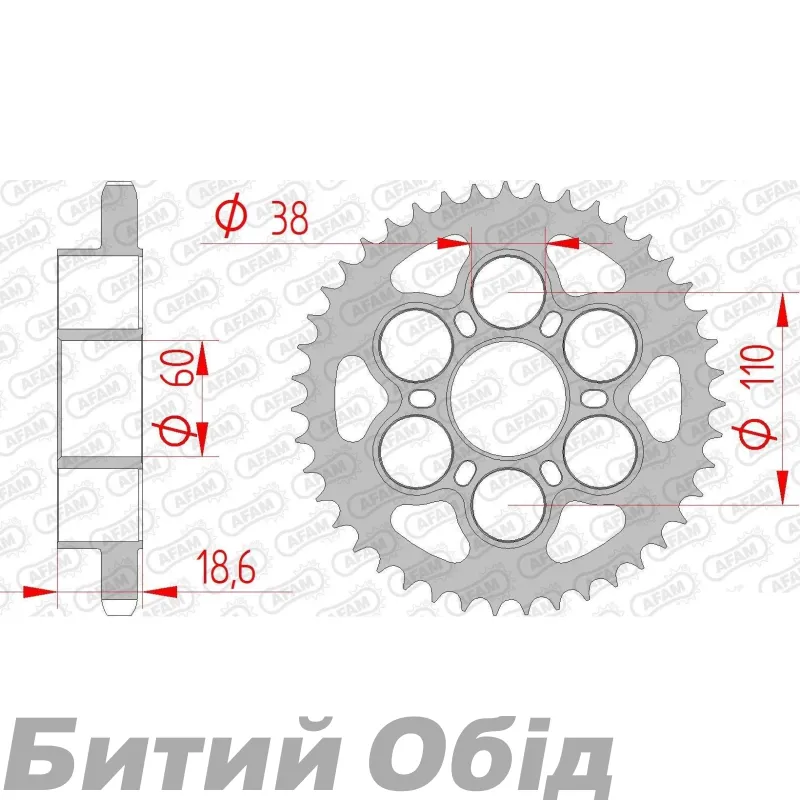 Звезда AFAM Steel Sprocket 525 - Ducati [Silver], 43z