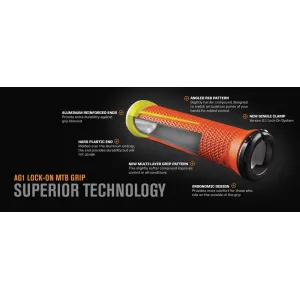Грипсы ODI AG-1 Signature V2.1 Lock On, Fi. Orange/Fi Yellow w/Silver Clamp, оранжево-желтые с серебристыми замками
