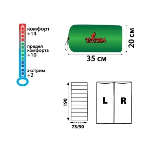 Спальный мешок Totem Woodcock XXL одеяло olive 190/90 UTTS-002