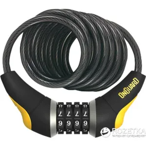 Замок Onguard DOBERMAN кодовый на 4 цифры, спиральный трос 240см х 12мм, поворотный держатель на раму