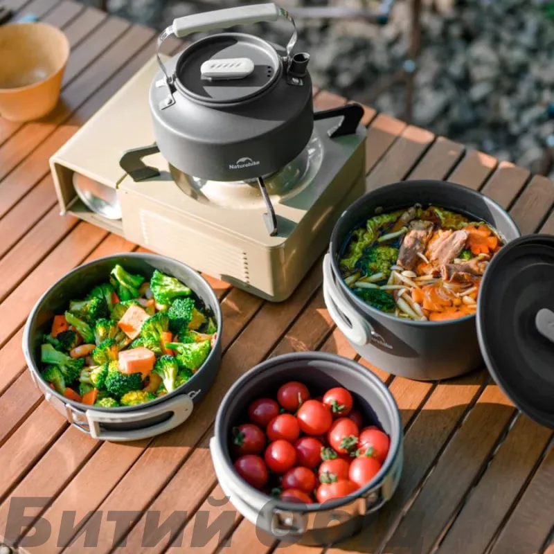 Набір посуду (2 каструлі, чайник, сковорідка) Naturehike CNK2450CF010, алюміній