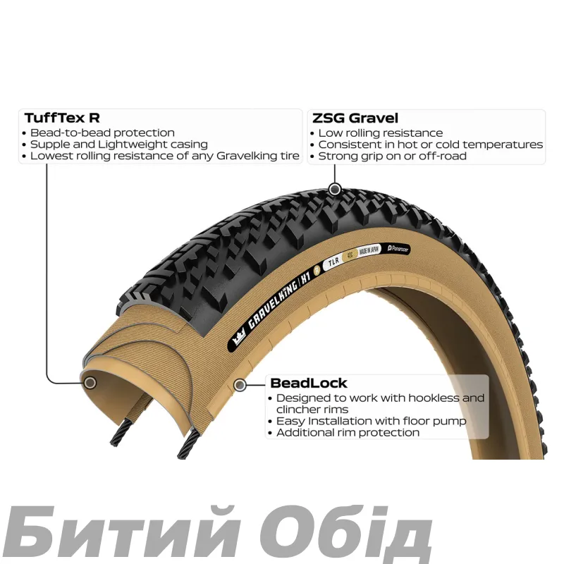 Покрышка Panaracer GRAVELKING X1 R, Black/Amber